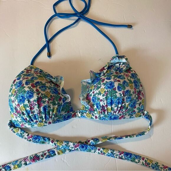 Abercrombie and Fitch ruffle flutter Bikini floral bra top padded push up Large - Picture 1 of 12